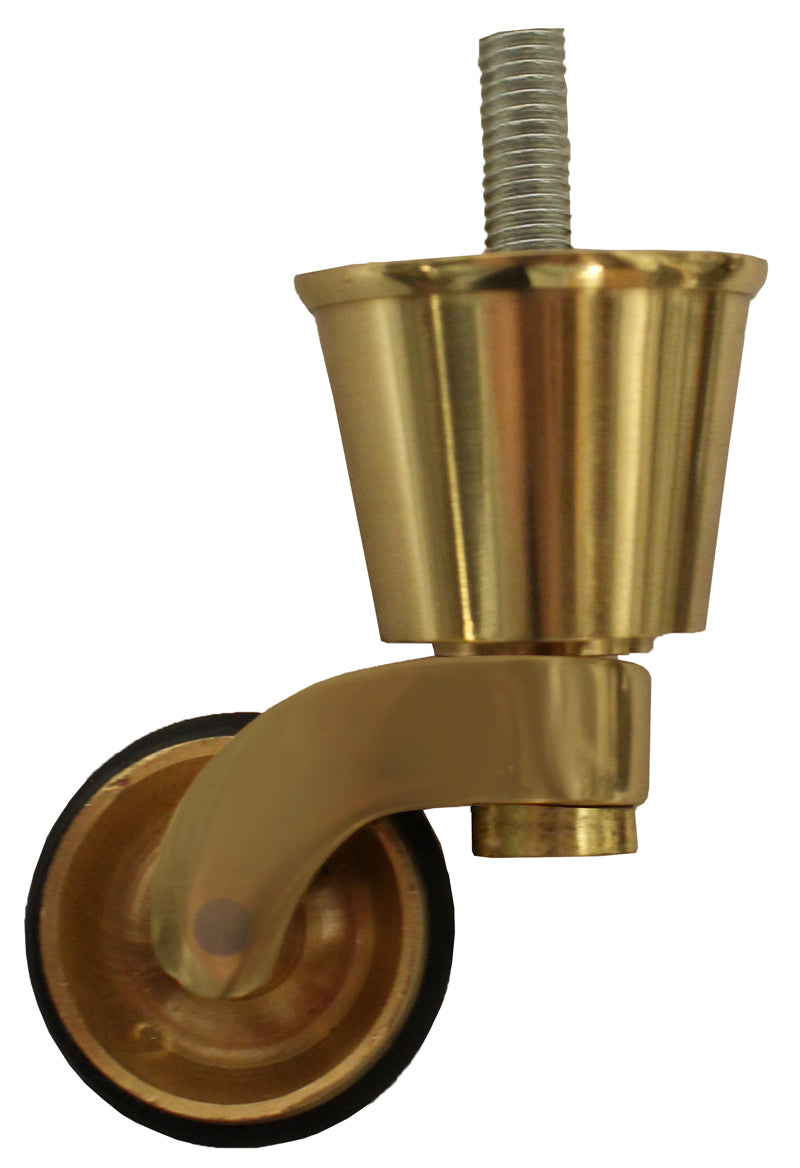Brass Castor Round Cup with Rubber Tyre and Threaded Bolt Heritage