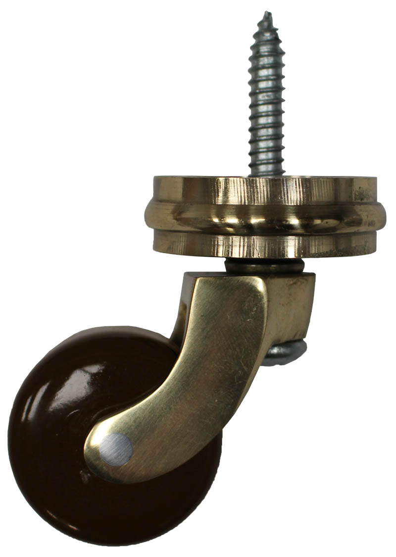 Brass Screw Castor with Brown Ceramic Wheel and Round Embellisher