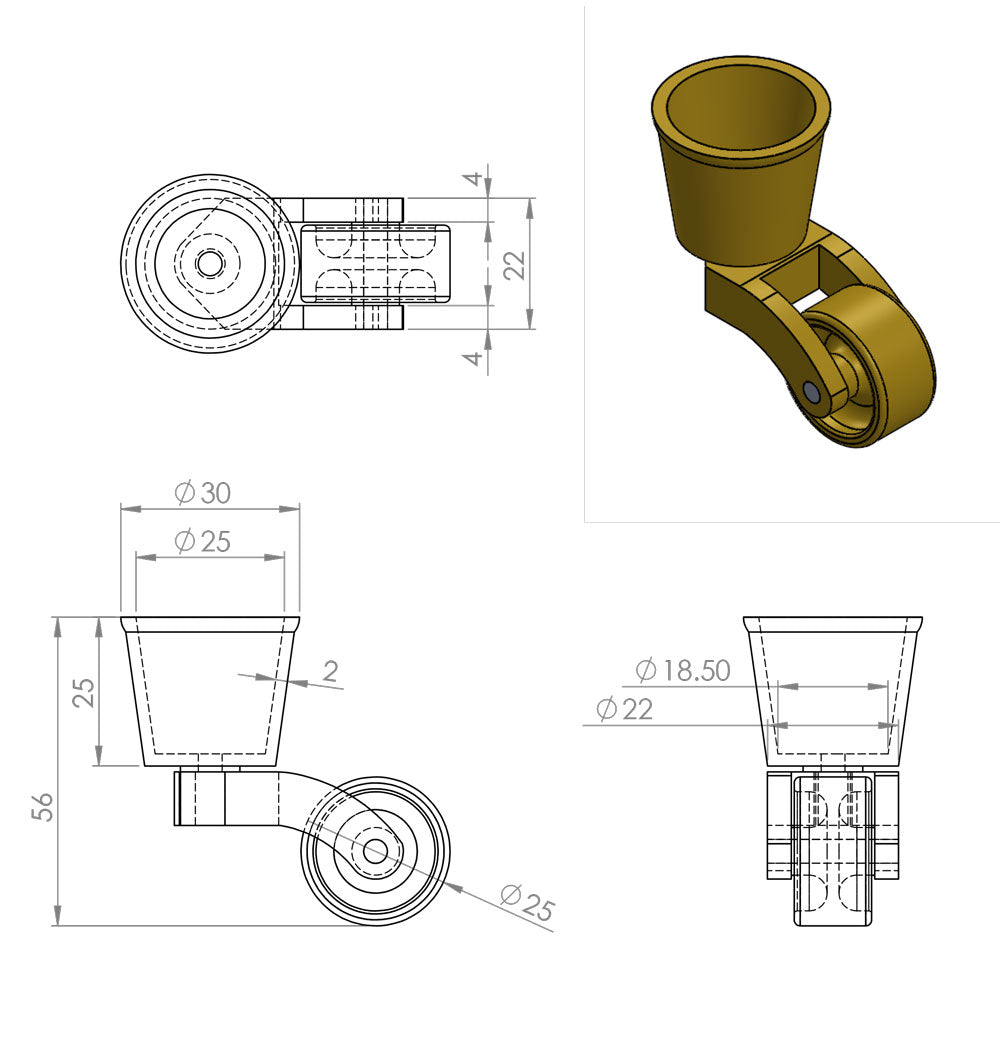 Castors Step File Brass Castor | Traditional Chair, Furniture, Sofa Caster – Heritage ...