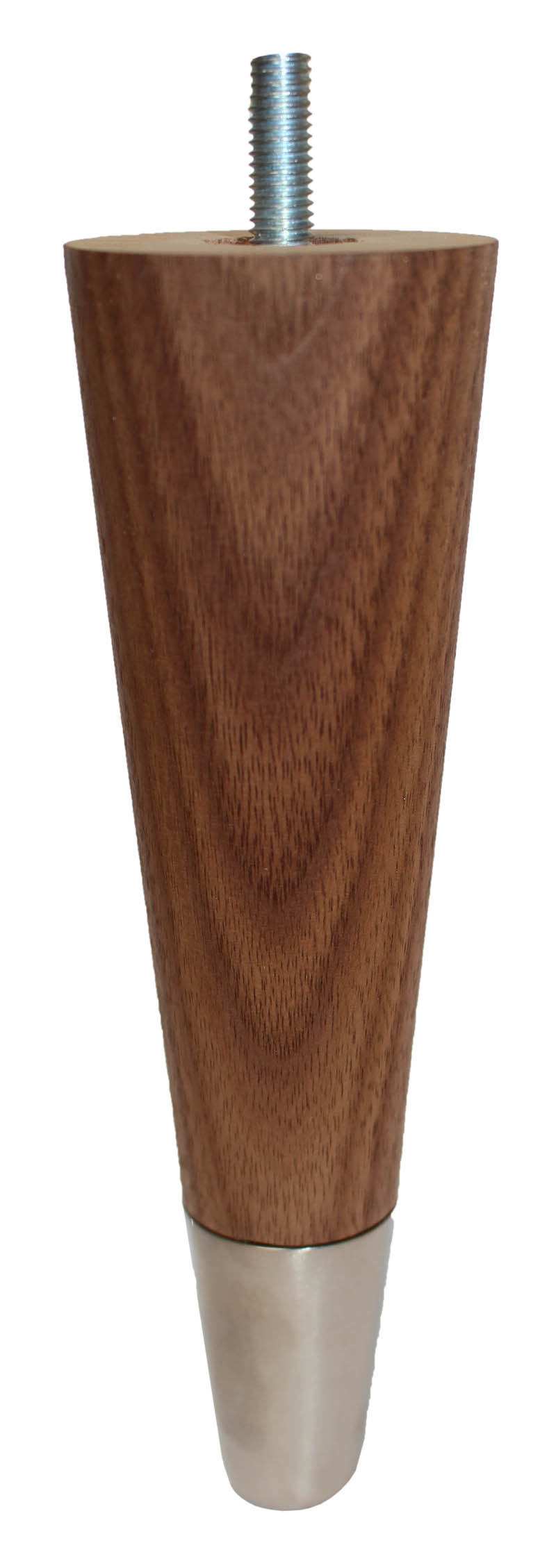 Andrea Solid Walnut Tapered Furniture Legs - Natural Oiled Finish - Brushed Chrome Slipper Cups - Set of 4