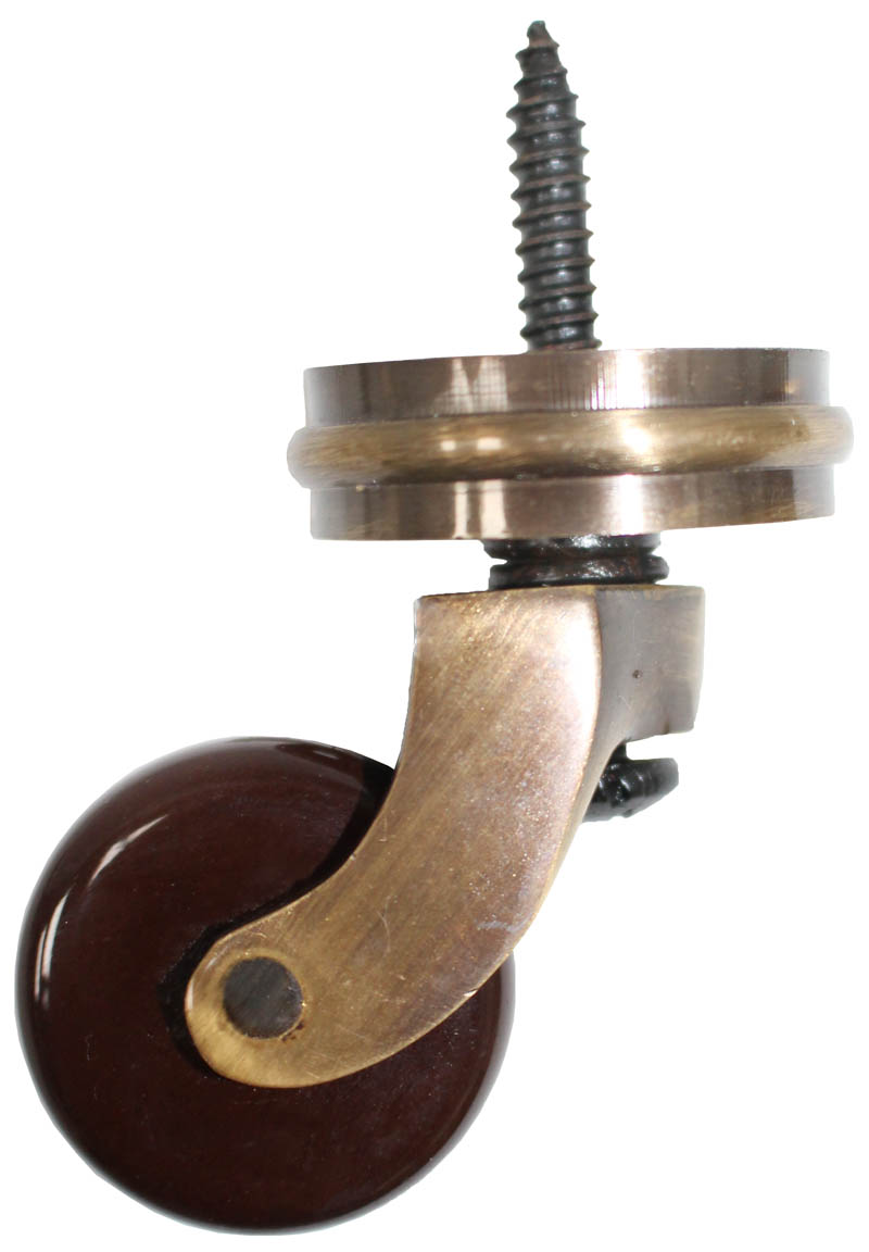 Antique Screw Castor with Brown Ceramic Wheel and Round Embellisher 32mm