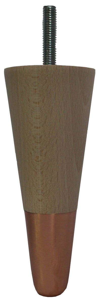 Azalea Tapered Furniture Legs - Raw Finish - Copper Slipper Cups - Set of 4