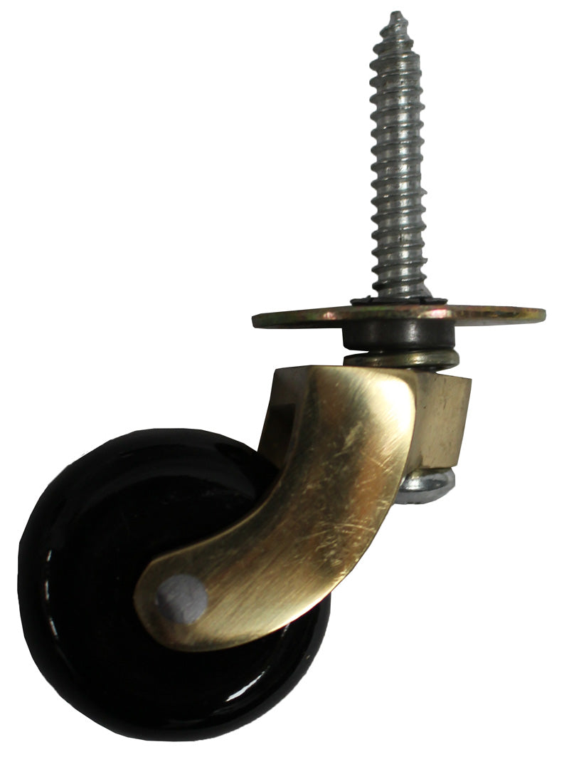 Brass Castor Screw Plate with Black Ceramic Wheel - 1 1/4 Inch (32mm) - Including Screws
