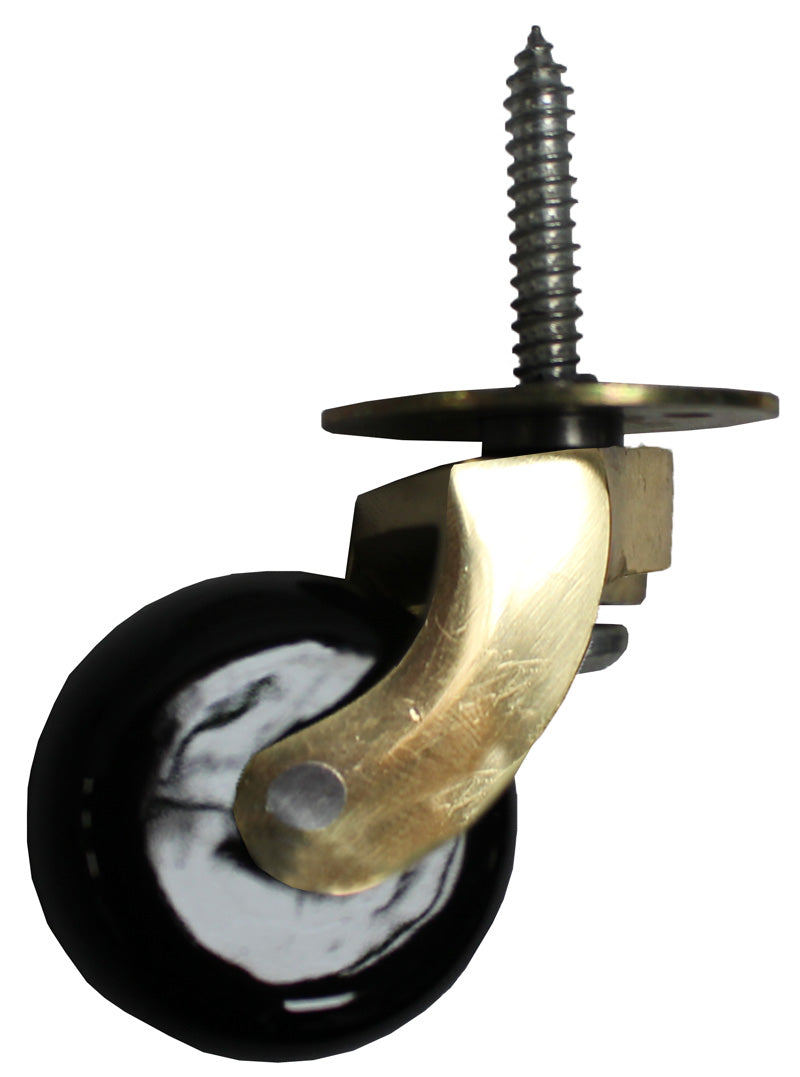 Brass Castor Screw Plate with Black Ceramic Wheel - 1 1/2 Inch (38mm) - Including Screws