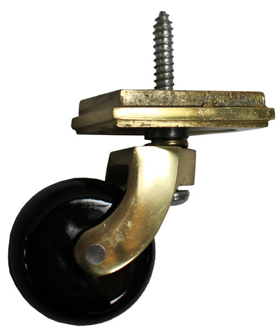 Brass Screw Castor with Black Ceramic Wheel and Square Embellisher 38mm