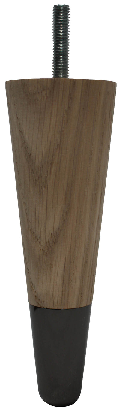 Heather Solid Oak Tapered Furniture Legs - Raw Finish - Black Chrome Slipper Cups - Set of 4