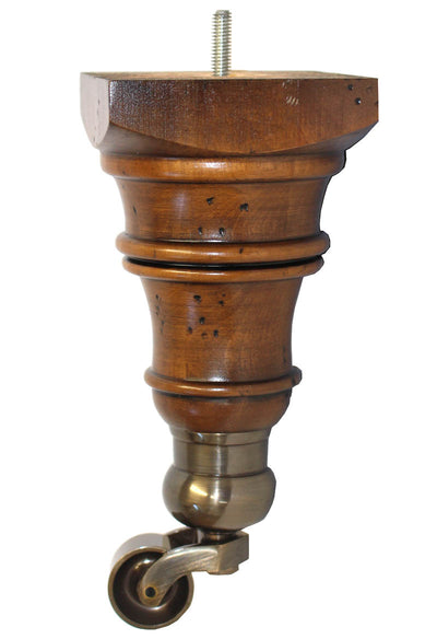 Scarlett Wooden Legs - Antique Brown Finish - Antique Cauldron Castor - Set of 2