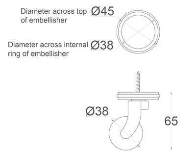 Brass Screw Castor with Double Rubber Tyre and Round Embellisher