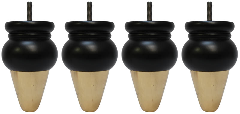 Tuva Furniture Legs - Black Finish - Brass Slipper Cups - Set of 4