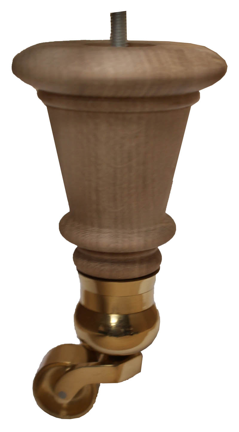 Vivien Solid Oak Elegant Wooden Legs - Raw Finish - Brass Cauldron Castor - Set of 2