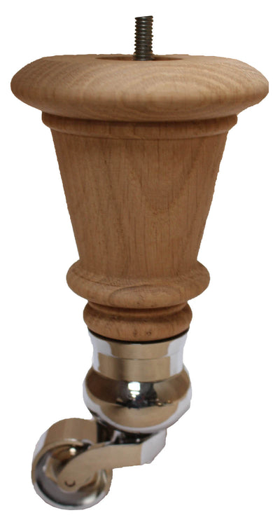 Vivien Solid Oak Elegant Wooden Legs - Raw Finish - Chrome Cauldron Castor - Set of 2